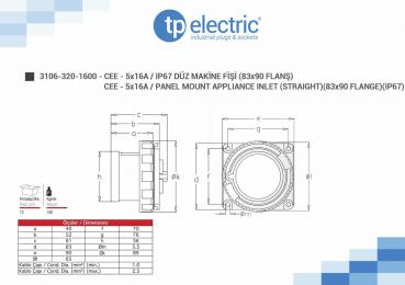 Preview: CEE Anbaustecker 5P 16A 6h IP67